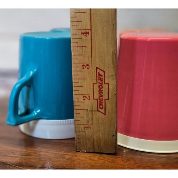 Vintage retro Plastic Teal Orange Mugs Set With Leaf, Butterfly Design, Retro - Picture 7 of 10